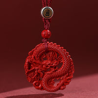 KarmaRipple's Year of the Dragon 925 Sterling Silver Authentic Cinnabar Bronze Coin Fortune Pendant Necklace