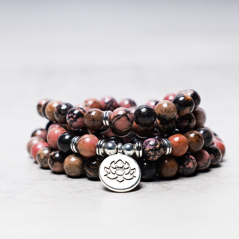 KarmaRipple's 108 Mala Beadwork Rhodonite Lotus Compassion Energy Bracelet p2