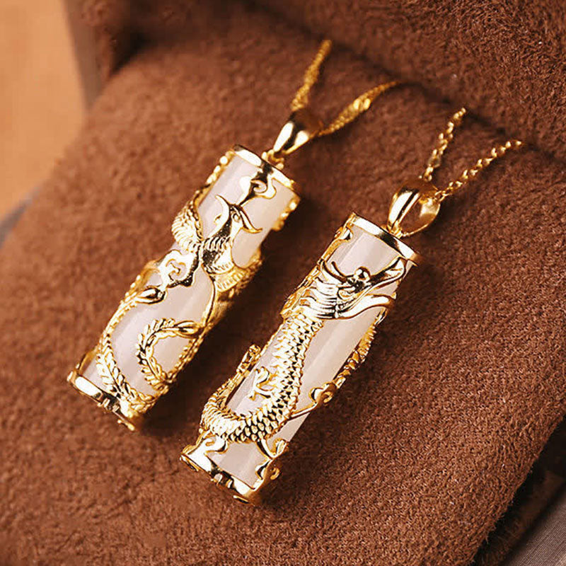 KarmaRipple's Jade Dragon Phoenix Bronze Blessing Balance Pendant Necklace p6