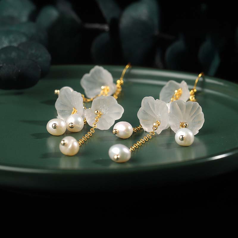 KarmaRipple's Pearl Flower Petals Fortune Drop Earrings p4