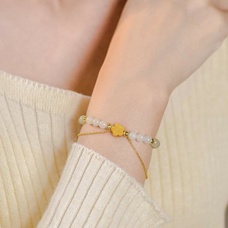 KarmaRipple's 925 Sterling Silver Authentic Hetian Jade Peach Blossom Fortune Chain Bracelet p5