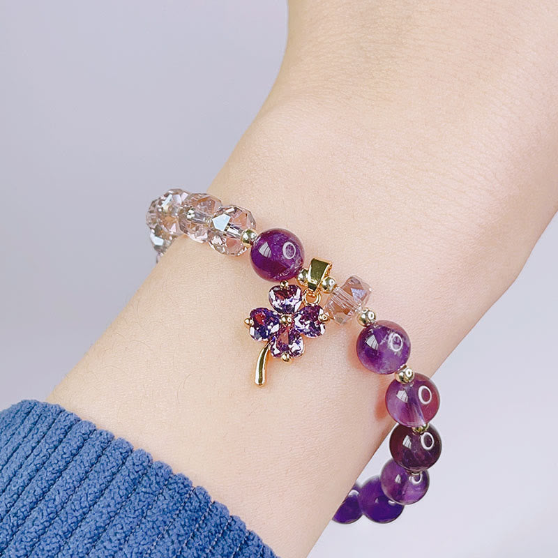 KarmaRipple's Amethyst Gemstone Four Leaf Clover Balancing Talisman Bracelet p7