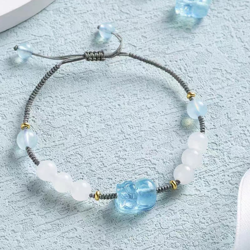 KarmaRipple's Authentic Aquamarine PiXiu Hetian Ivory Jade Balancing Bracelet p5