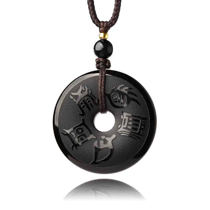 KarmaRipple's Black Obsidian Taoism Five Sacred Mountains Carved Strength Peace Buckle Pendant Necklace Key Chain Phone Hanging Decoration p5