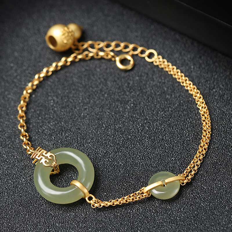 KarmaRipple's Round Jade Peace Buckle Gourd Fu Character Auspicious Prosperity Chain Bracelet p5
