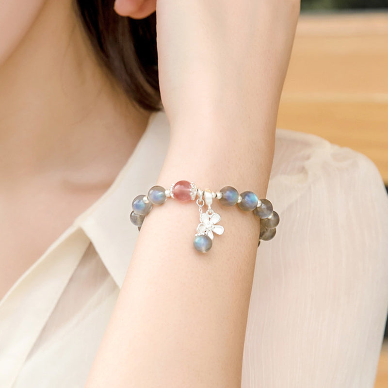KarmaRipple's Moonstone Strawberry Quartz Flower Balancing Talisman Bracelet p6