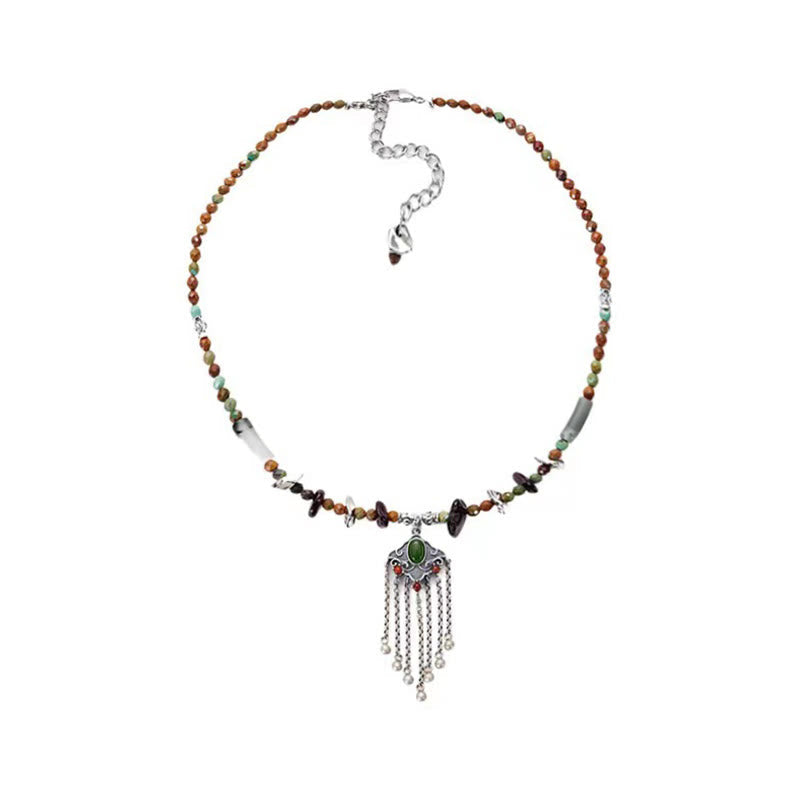 KarmaRipple's Tibetan Gemstone Stone Bronze Fortune Tassel Pendant Necklace p9