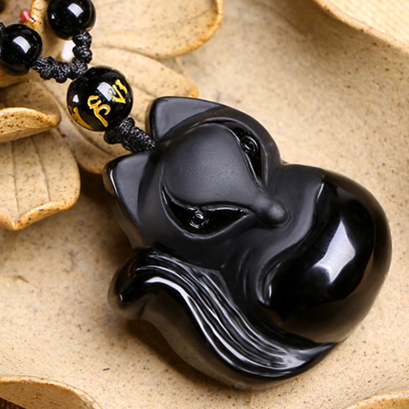 KarmaRipple's Authentic Black Obsidian Tiger Eye Ice Obsidian Fox Necklace Amulet Pendant p8