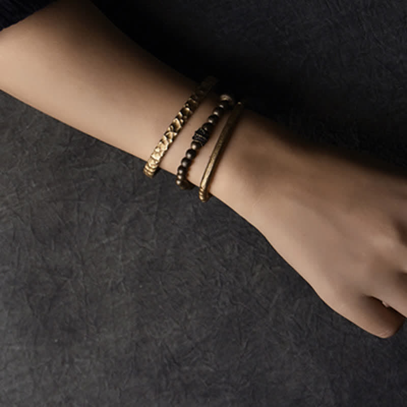 KarmaRipple's Lava Rock Stone Bronze Balance Cuff Bracelet Bangle p18