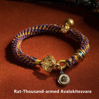 KarmaRipple's 925 Sterling Silver Chinese Zodiac Natal Buddha Om Mani Padme Hum Fortune Bell Woven String Bracelet