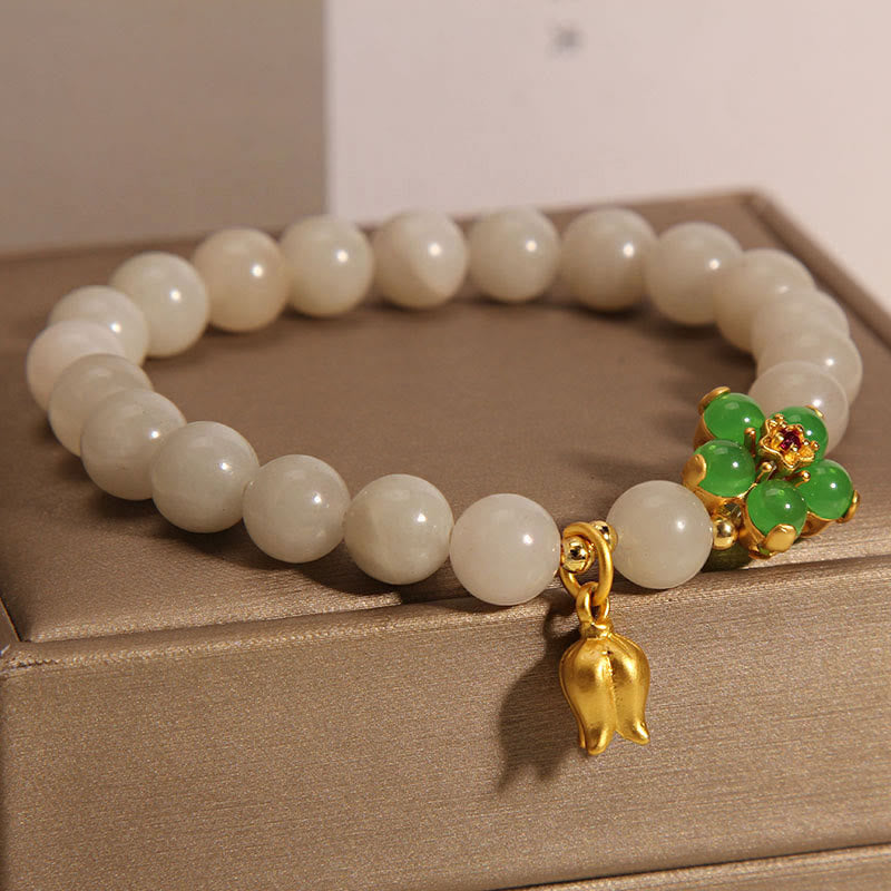 KarmaRipple's Authentic Jade Green Flower Lily Of The Valley Fortune Bracelet p2