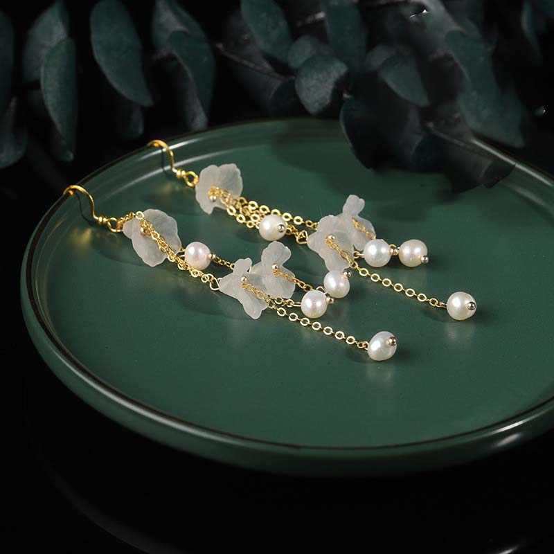 KarmaRipple's Pearl Flower Petals Fortune Drop Earrings p5
