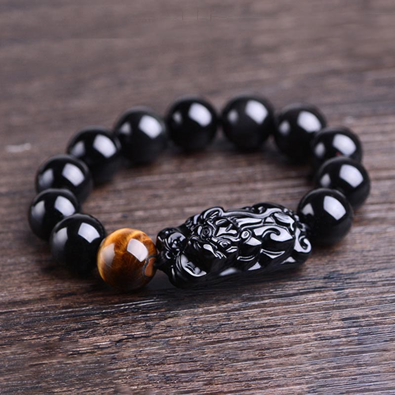 KarmaRipple's Authentic Black Obsidian PiXiu Tiger's Eye Strength Bracelet p9
