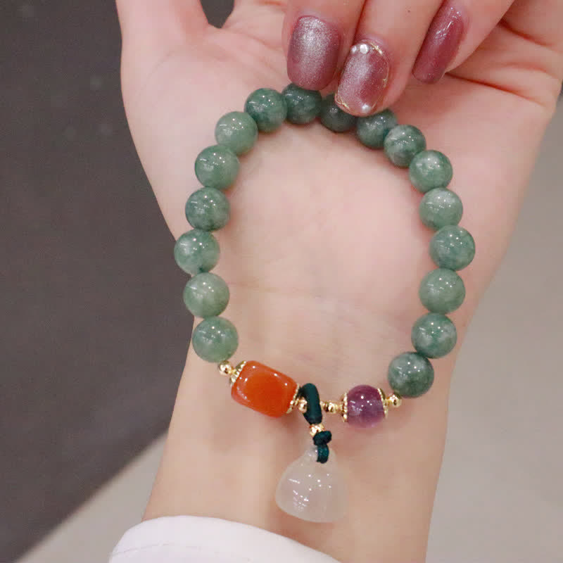 KarmaRipple's Cyan Jade Lotus Pumpkin Wish Peace Buckle Amethyst Gemstone Balancing Bracelet p15