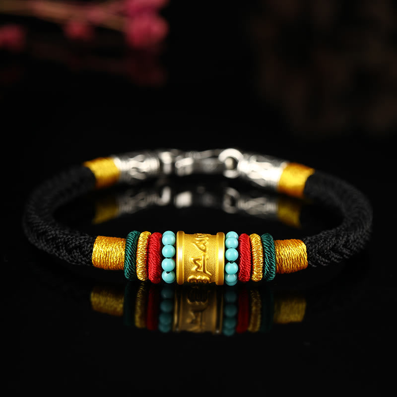 KarmaRipple's Tibet 999 Gold Om Mani Padme Hum Handmade Eight Thread Peace Weave Fortune Bracelet p57