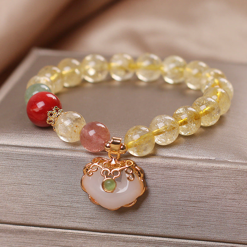 KarmaRipple's Authentic Citrine Ivory Jade Strawberry Quartz Protection Talisman Bracelet p10