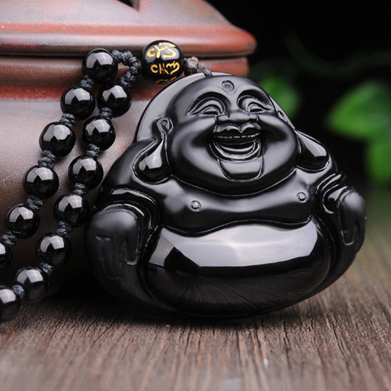 KarmaRipple's Laughing Buddha Black Obsidian Transformation Necklace Pendant p2