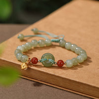 KarmaRipple's 925 Sterling Silver Authentic Hetian Jade Peace Buckle Red Agate Fortune Bracelet