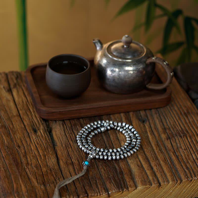 KarmaRipple's 108 Mala Beadwork 925 Sterling Silver Red Agate Turquoise Confidence Talisman Bracelet p4