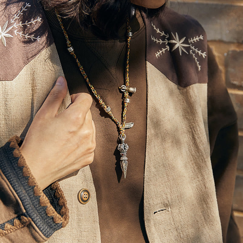 KarmaRipple's Tibetan Handmade 925 Sterling Silver Dorje Vajra Om Mani Padme Hum Feather Strength Pendant Necklace p5