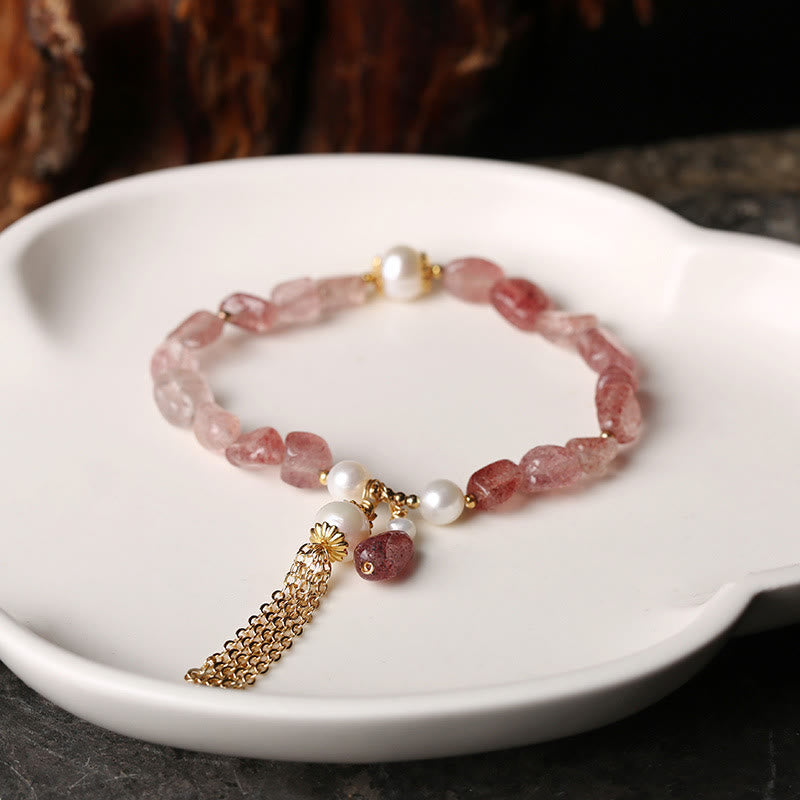 KarmaRipple's Authentic Strawberry Quartz Pearl 14k Gold Plated Love Balancing Bracelet p6