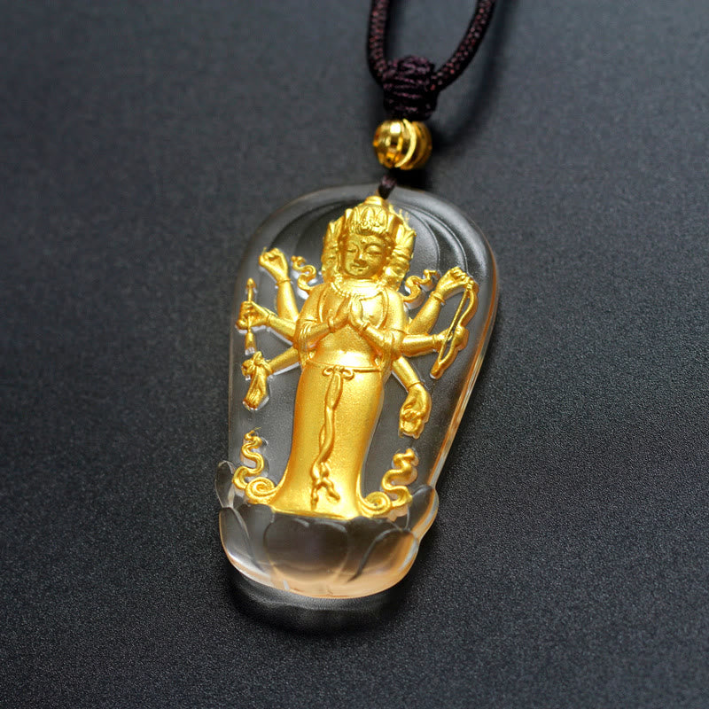 KarmaRipple's Tibetan Eight-armed Avalokitesvara Guanyin Buddha Gold Plated Liuli Gemstone Wealth Pendant Necklace p2