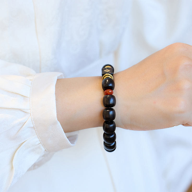 KarmaRipple's Ebony Wood Auspicious Clouds Engraved Calm Bracelet p10