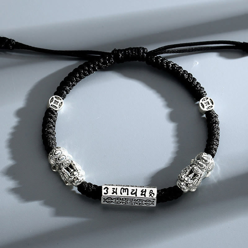 KarmaRipple's Double PiXiu Feng Shui Bronze Coin Om Mani Padme Hum String Bracelet p21