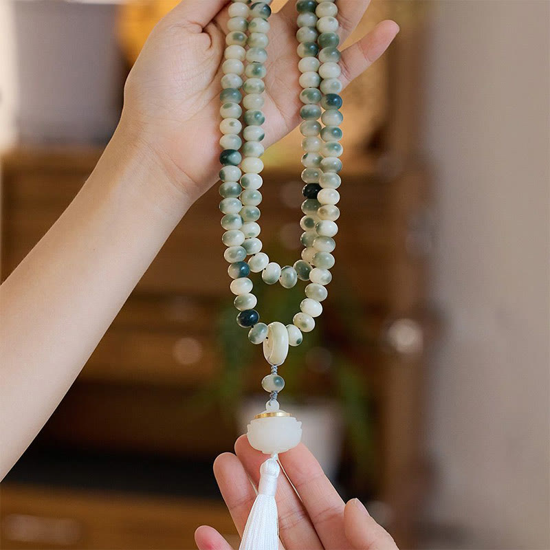 KarmaRipple's Authentic 108 Mala Beadwork Bodhi Seed Lotus Engraved Wisdom Tassel Bracelet p13