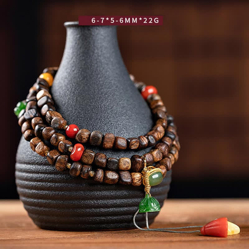 KarmaRipple's 108 Mala Beadwork 925 Sterling Silver Brunei Agarwood Red Agate PiXiu Hetian Jade Peace Strength Bracelet p29