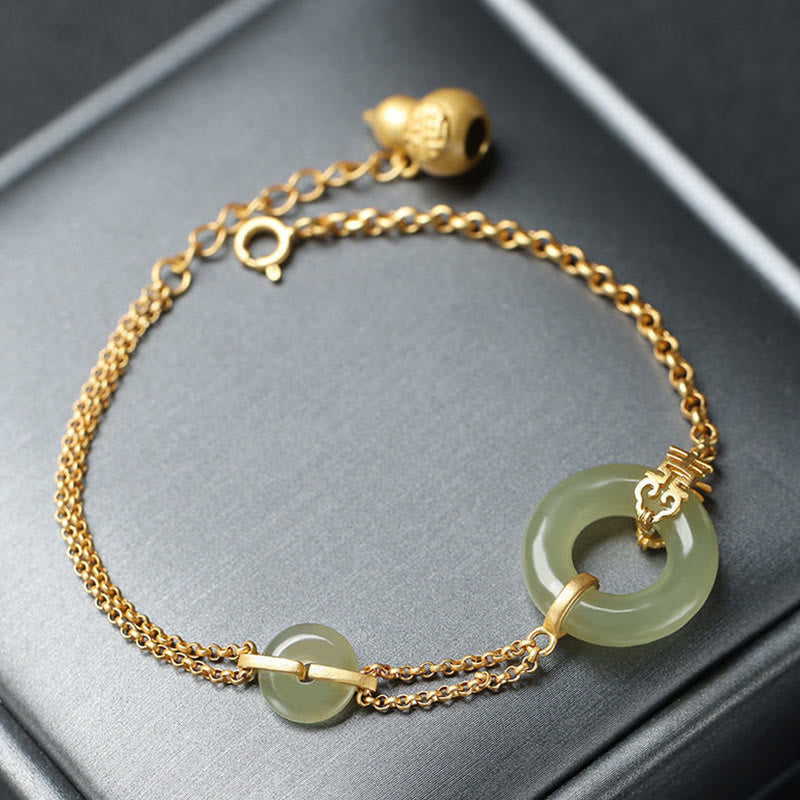 KarmaRipple's Round Jade Peace Buckle Gourd Fu Character Auspicious Prosperity Chain Bracelet p6