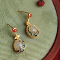 KarmaRipple's Vintage Jade Red Agate Abundance Bronze Drop Earrings