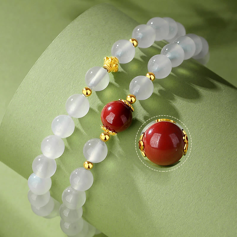 KarmaRipple's 925 Sterling Silver Authentic Ivory Agate Cinnabar Double Wrap Protection Bracelet p8