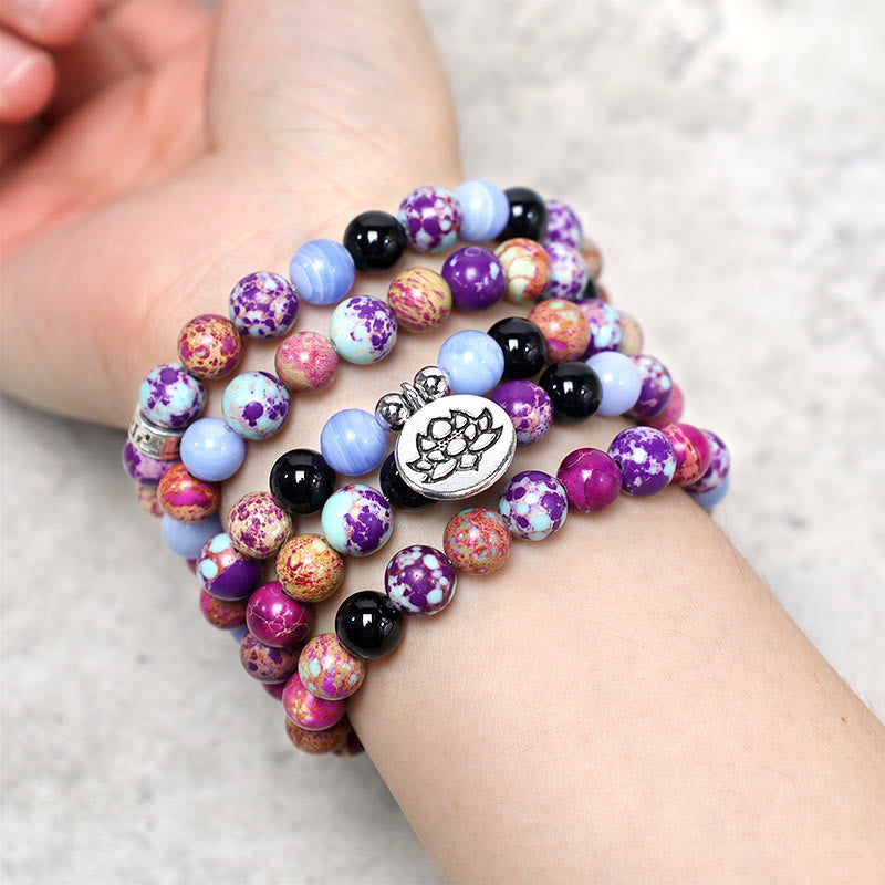 KarmaRipple's Authentic Purple Miano Real Stone Lotus Mala p5