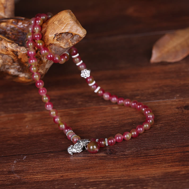 KarmaRipple's Authentic Watermelon Tourmaline PiXiu Elephant Positive Triple Wrap Bracelet p5