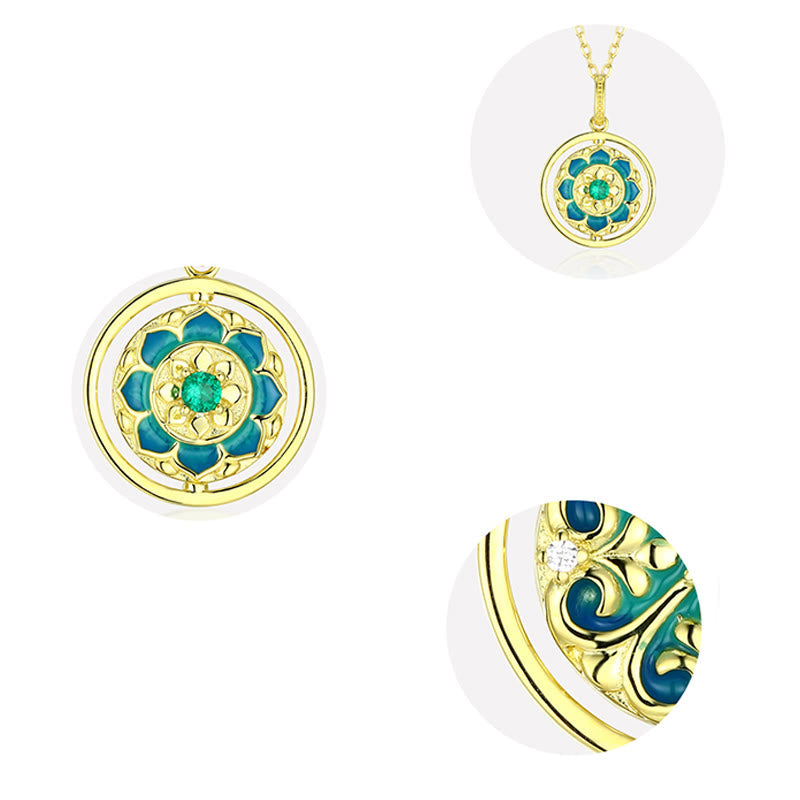 KarmaRipple's 925 Sterling Silver Lotus Flower Floral Zircon Enlightenment Rotatable Pendant Necklace p7