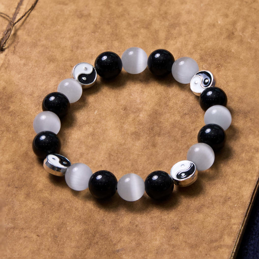 KarmaRipple's Black Obsidian Cat's Eye Yin Yang Purification Strength Bracelet p10