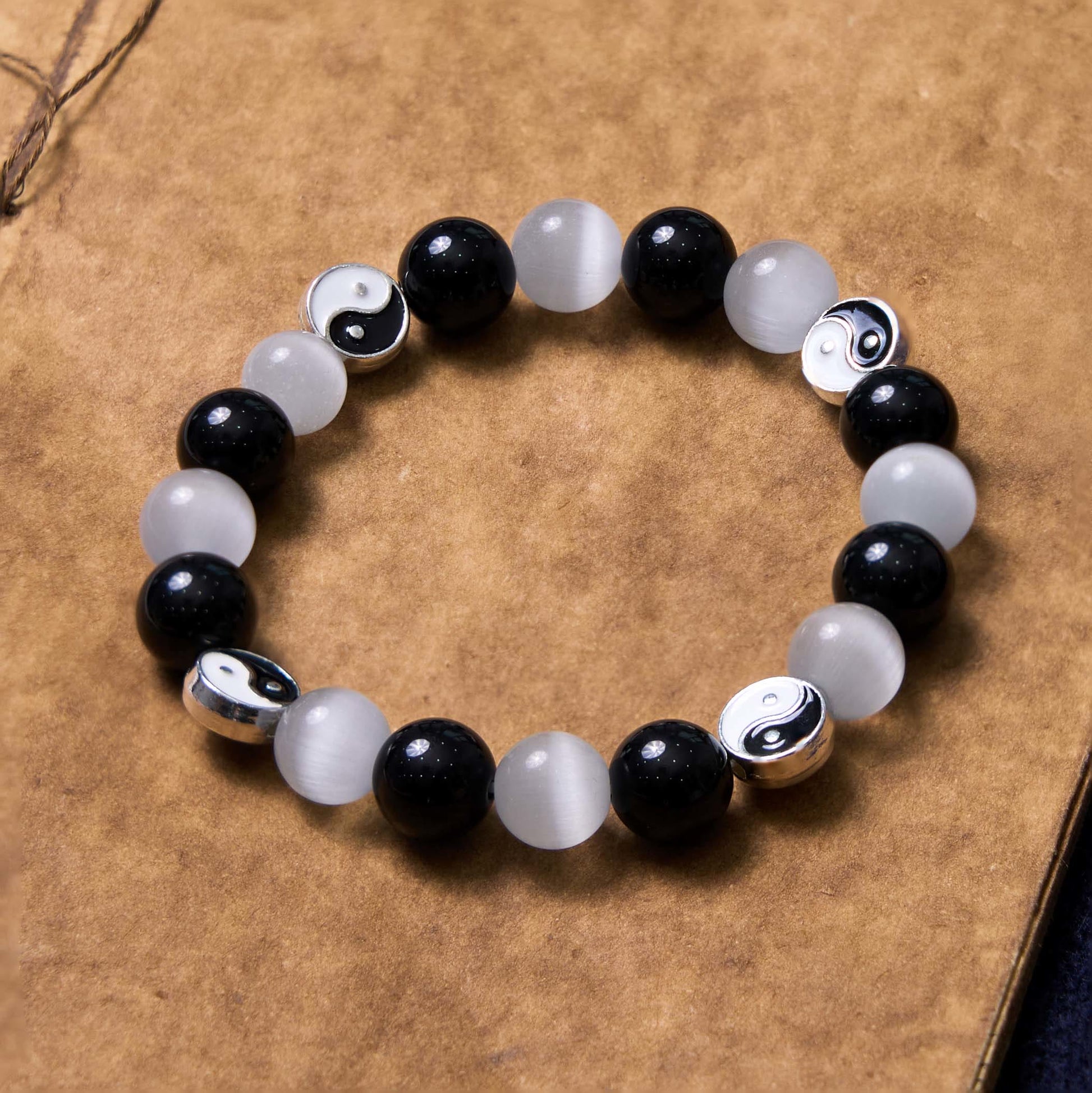KarmaRipple's Black Obsidian Cat's Eye Yin Yang Purification Strength Bracelet p10