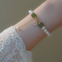 KarmaRipple's Authentic Pearl Hetian Jade Happiness Wisdom Bead Bracelet