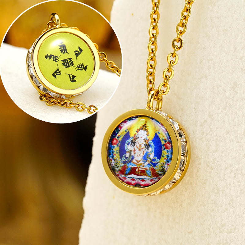 KarmaRipple's Tibetan Yellow God Of Wealth Green Tara Buddha Serenity Titanium Steel Pendant Necklace p2