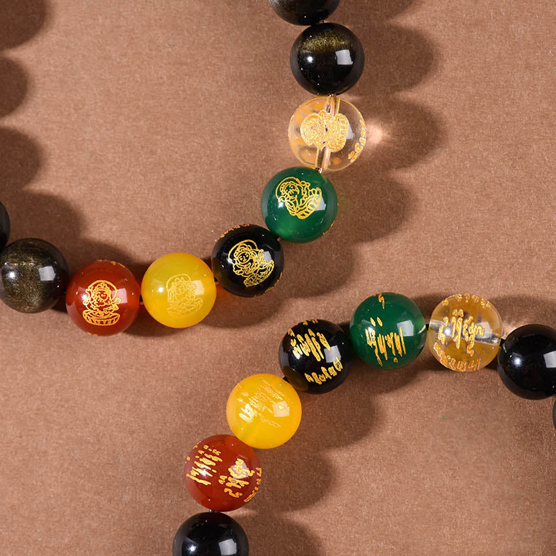 KarmaRipple's Gold Sheen Obsidian Rainbow Obsidian Black Obsidian Five Directions Gods of Wealth Bracelet p14