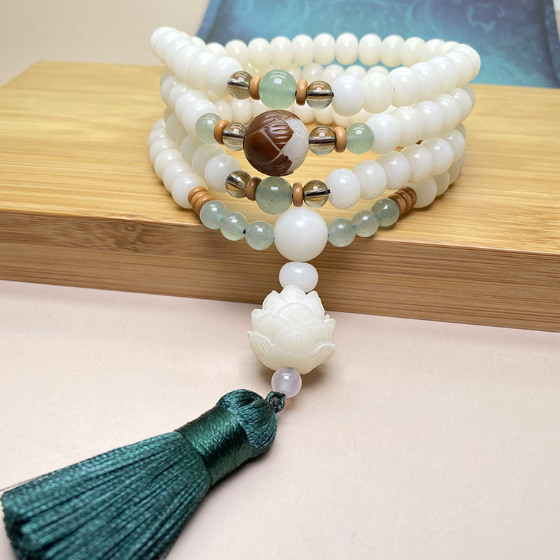 KarmaRipple's Ivory Bodhi Seed Mala 108 Beadwork Protection Bracelet p10