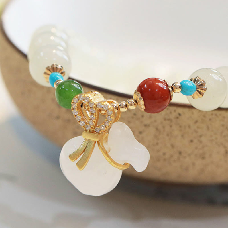 KarmaRipple's Authentic Hetian Ivory Jade 14K Gold Plated Money Bag Blessing Bracelet p5