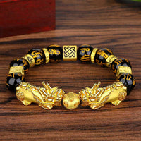 KarmaRipple's FengShui Double PiXiu Obsidian Om Mani Padme Hum Wealth Bracelet