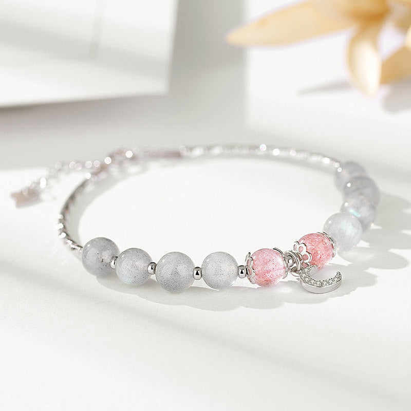 KarmaRipple's Strawberry Quartz Moonstone Fortune Moon Talisman Bracelet p11