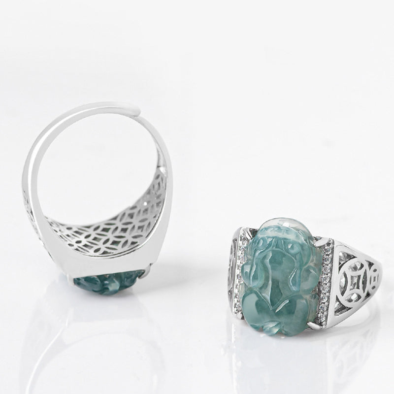 KarmaRipple's 925 Sterling Silver Fengshui Wealth Prosperity Jade PiXiu Fortune Ring p9