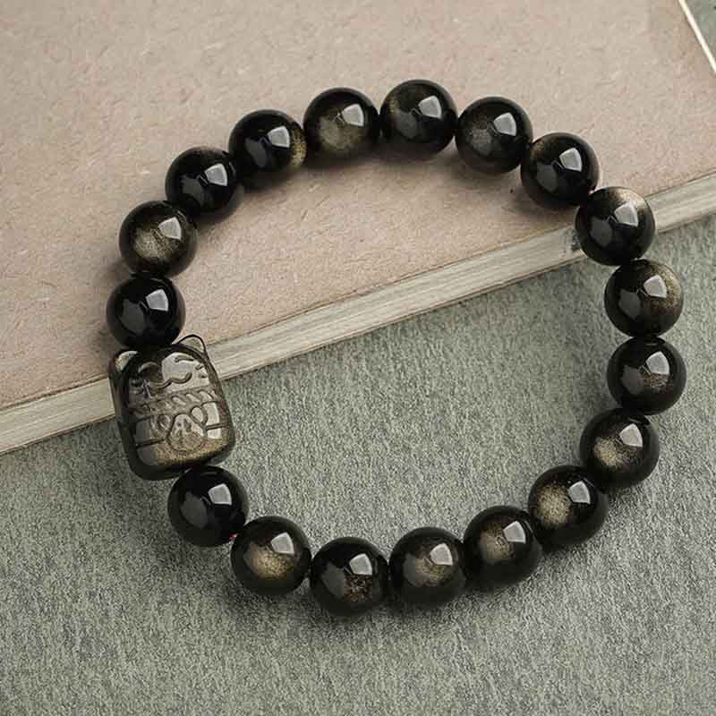 KarmaRipple's Gold Sheen Obsidian Silver Sheen Obsidian Lovely Paw Fortunate Cat Protection Bracelet p4