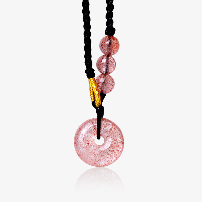 KarmaRipple's Strawberry Quartz Chalcedony Peace Buckle Balancing Pendant Necklace p1