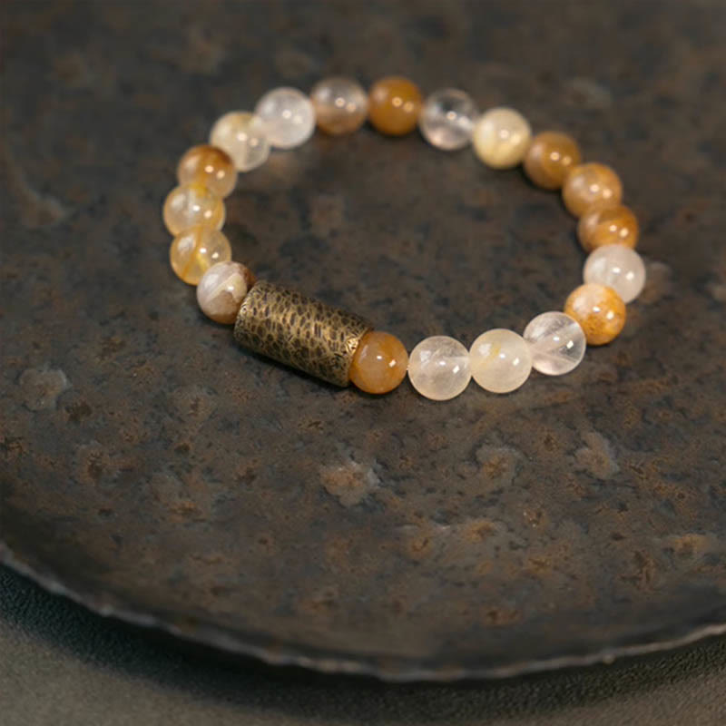 KarmaRipple's Ivory Gemstone Red Hematoid Quartz Gold Rutilated Quartz Purple Phantom Protection Bracelet p18