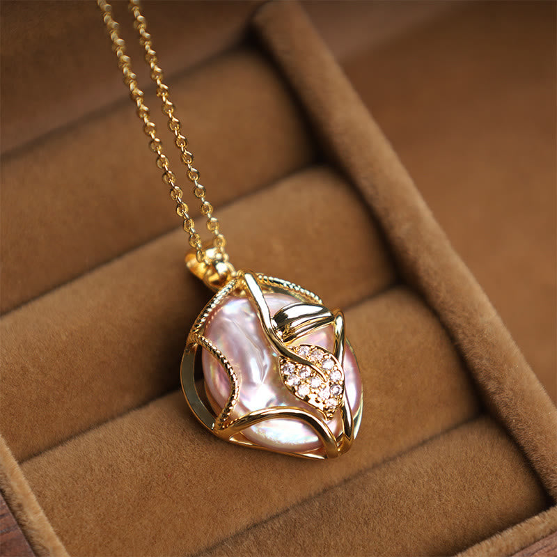 KarmaRipple's 18K Gold Plated Bronze Authentic Baroque Pearl Flower Sincerity Pendant Necklace p12